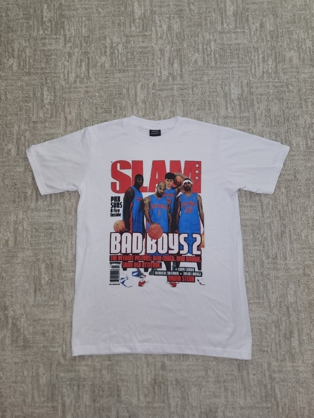 Vintage Y2K Detroit Pistons Bad Boys Slam White Graphic T-Shirt Mens Size Medium